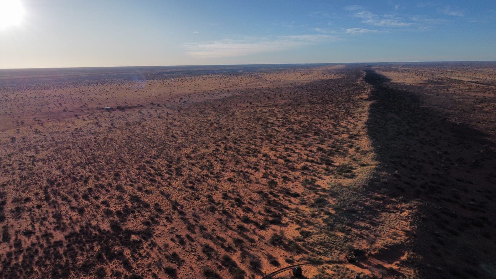 Drone aerial of the Kalahari landscape around the camp