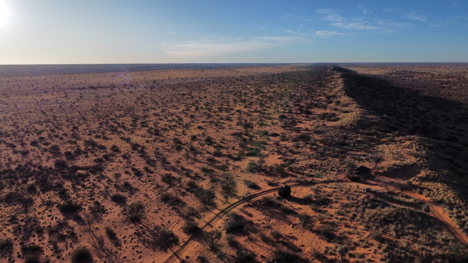 Aerial view of Red Dune Camp in the Kalahari